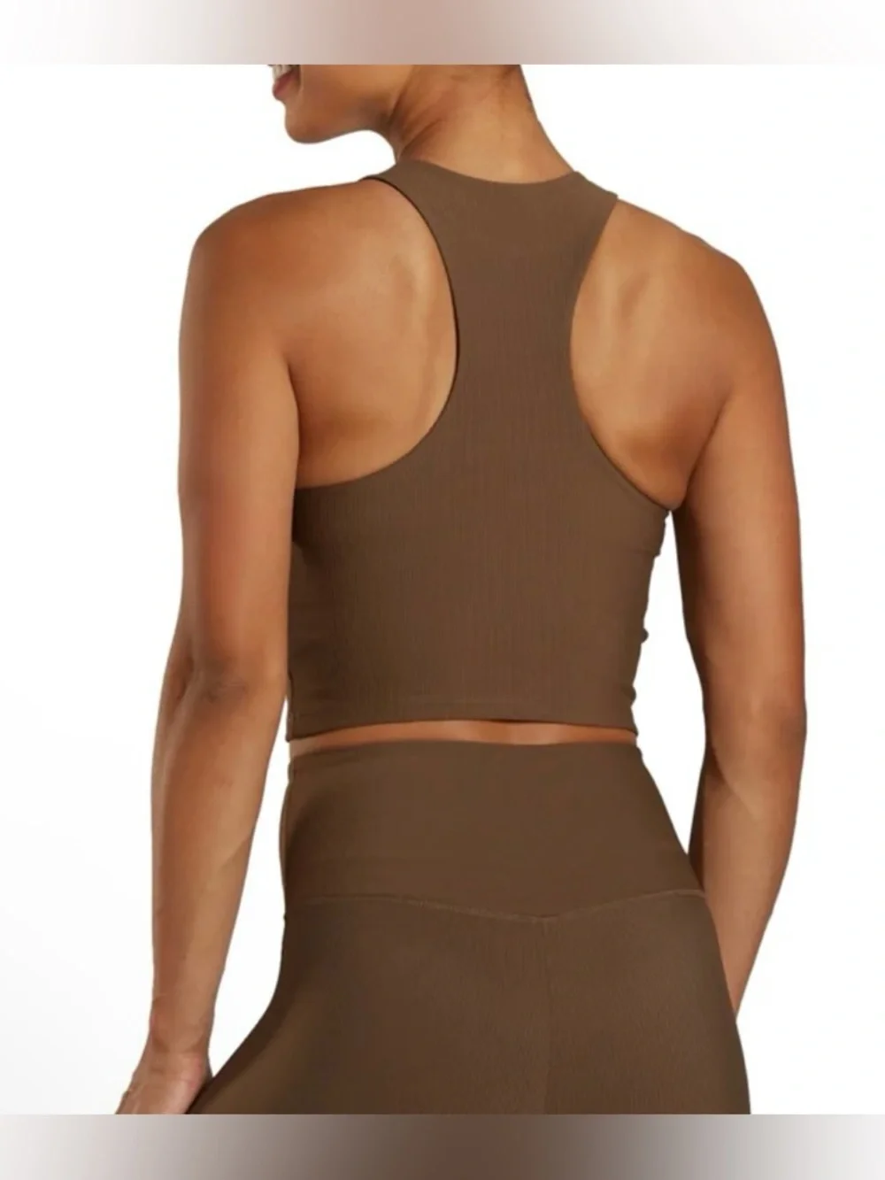 Varley Chocolate Brown Ribbed Long Line Racerback Sports Bra - Size S - Picture 3 of 7